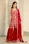 Buy_Aariyana Couture_Red Kurta Dupion Sharara And Dupatta Georgette Embroidery U Neck Set _at_Aza_Fashions