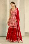 Aariyana Couture_Red Kurta Dupion Sharara And Dupatta Georgette Embroidery U Neck Set _at_Aza_Fashions