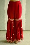 Shop_Aariyana Couture_Red Kurta Dupion Sharara And Dupatta Georgette Embroidery U Neck Set _at_Aza_Fashions