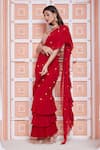 Ariyana Couture_Red Viscose Georgette Pre-draped Lehenga Saree With Blouse_at_Aza_Fashions
