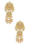 Shop_Moh-Maya By Disha Khatri_Gold Plated Pearls, Beads, Gota Patti Kundan Tiered Danglers _at_Aza_Fashions