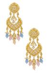 Shop_Moh-Maya By Disha Khatri_Gold Plated Pearls, Stones, Gota Patti Kundan Bead Drop Danglers _at_Aza_Fashions