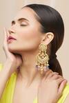 Moh-Maya By Disha Khatri_Gold Plated Pearls, Stones, Gota Patti Kundan Bead Drop Danglers _Online_at_Aza_Fashions