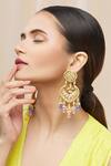 Buy_Moh-Maya By Disha Khatri_Gold Plated Pearls, Stones, Gota Patti Kundan Bead Drop Danglers _Online_at_Aza_Fashions