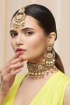 Shop_Moh-Maya By Disha Khatri_Gold Plated Stones, Beads Drop Choker Set _at_Aza_Fashions