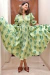 Ekastories_Green Cotton V-neck Geometric Print Dress _at_Aza_Fashions