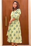 Shop_Ekastories_Green Cotton V-neck Geometric Print Dress _Online_at_Aza_Fashions