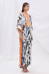 Surily G_Black Satin Embroidery V Neck Tie Dye Kaftan  _Online_at_Aza_Fashions