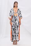 Buy_Surily G_Black Satin Embroidery V Neck Tie Dye Kaftan  _Online_at_Aza_Fashions