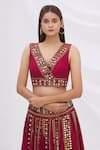 Surily G_Maroon Munga Silk Embroidery V Neck Crop Top  _Online_at_Aza_Fashions