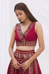 Buy_Surily G_Maroon Munga Silk Embroidery V Neck Crop Top  _at_Aza_Fashions