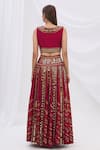 Shop_Surily G_Maroon Munga Silk Embroidery V Neck Crop Top  _at_Aza_Fashions