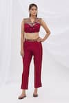 Buy_Surily G_Maroon Munga Silk Straight Pants  _at_Aza_Fashions