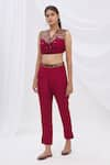 Shop_Surily G_Maroon Munga Silk Straight Pants  _at_Aza_Fashions