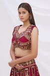 Surily G_Maroon Munga Silk Embroidery Round Crop Top  _Online_at_Aza_Fashions