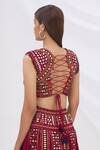 Shop_Surily G_Maroon Munga Silk Embroidery Round Crop Top  _at_Aza_Fashions