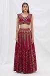 Buy_Surily G_Maroon Munga Silk Embroidery Round Crop Top  _Online_at_Aza_Fashions