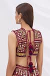 Shop_Surily G_Maroon Munga Silk Embroidery V Neck Crop Top  _at_Aza_Fashions
