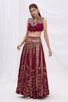Surily G_Maroon Munga Silk Embroidery V Neck Crop Top  _Online_at_Aza_Fashions
