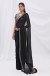 Buy_Surily G_Black Georgette Pre-draped Tassel Saree _at_Aza_Fashions
