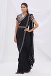 Buy_Surily G_Black Georgette Pre-draped Tassel Saree _Online_at_Aza_Fashions