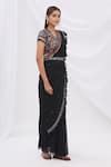 Surily G_Black Georgette Pre-draped Tassel Saree _Online_at_Aza_Fashions