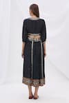 Shop_Surily G_Black Munga Silk Embroidery V Neck Tie-up Crop Top  _at_Aza_Fashions
