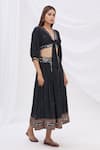 Buy_Surily G_Black Munga Silk Flared Midi Skirt  _at_Aza_Fashions