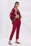 Surily G_Maroon Crepe Embroidered Cape Jacket  _Online_at_Aza_Fashions