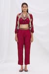 Buy_Surily G_Maroon Crepe Embroidered Cape Jacket  _Online_at_Aza_Fashions