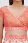 Surily G_Beige Crepe Embroidery V Neck Sequin Embellished Crop Top  _at_Aza_Fashions