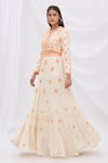 Surily G_White Crepe Embroidered Tiered Lehenga _Online_at_Aza_Fashions