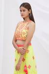 Surily G_Yellow Crepe Embroidery Round Crop Top  _Online_at_Aza_Fashions