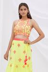 Buy_Surily G_Yellow Crepe Embroidery Round Crop Top  _at_Aza_Fashions