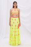 Buy_Surily G_Yellow Crepe Embroidery Round Crop Top  _Online_at_Aza_Fashions