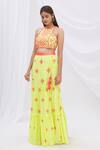 Shop_Surily G_Yellow Crepe Embroidery Round Crop Top  _Online_at_Aza_Fashions