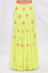 Surily G_Yellow Crepe Embroidered Tiered Lehenga _Online_at_Aza_Fashions