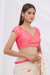 Surily G_Pink Crepe V Neck Mirror Embellished Blouse _Online_at_Aza_Fashions