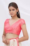 Buy_Surily G_Pink Crepe V Neck Mirror Embellished Blouse _at_Aza_Fashions