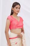 Shop_Surily G_Pink Crepe V Neck Mirror Embellished Blouse _Online_at_Aza_Fashions