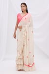 Buy_Surily G_White Crepe Pre-draped Ruffle Saree  _at_Aza_Fashions