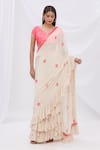 Buy_Surily G_White Crepe Pre-draped Ruffle Saree  _Online_at_Aza_Fashions