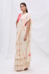 Shop_Surily G_White Crepe Pre-draped Ruffle Saree  _Online_at_Aza_Fashions