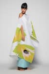 Payal Khandwala_White Poly Satin Pleated Asymmetric Poncho_Online_at_Aza_Fashions