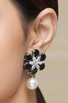 Buy_Chaotiq By Arti_Silver Plated Diamond Floral Bead Drop Earrings_Online_at_Aza_Fashions