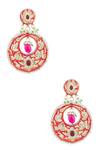 Buy_Just Shradhas_Gold Plated Pearls, Beads, Gota Patti Kundan Enamel Circular Danglers _at_Aza_Fashions