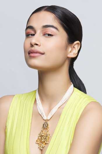 Just Shradhas_White Kundan Pendant Necklace _Online_at_Aza_Fashions