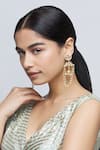 Shop Just Shradhas Gold Plated Pearls, Beads, Metallic Thread Kundan Tassel Jhumkas at Aza Fashions Shop_Just Shradhas_Gold Plated Pearls, Beads, Metallic Thread Kundan Tassel Jhumkas _at_Aza_Fashions