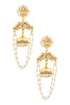 Buy Just Shradhas Gold Plated Pearls, Beads, Metallic Thread Kundan Tassel Jhumkas at Aza Fashions Buy_Just Shradhas_Gold Plated Pearls, Beads, Metallic Thread Kundan Tassel Jhumkas _at_Aza_Fashions