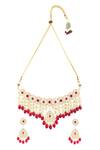 Shop_Moh-Maya by Disha Khatri_Gold Plated Pearls, Beads, Diamonds Drop Choker Set _at_Aza_Fashions
